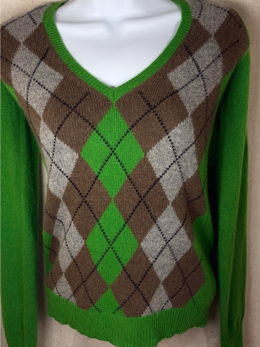 💚 XS J.Crew Kelly Green Argyle Merino Angora Cashmere Sweater